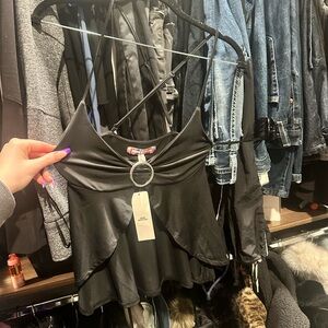 Urban Outfitters Black Strappy Ring-Front Flared Camisole